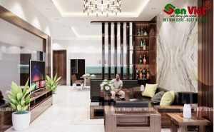 Thiết kế nội thất phòng khách nhà chị Nhung Tp Vinh